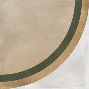 Gloss geometric pattern ceramic tile in 100x100mm format. Circular motif in white, yellow, green and beige.