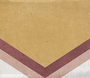 Gloss geometric pattern ceramic tile in 65x200mm format. White background with triangular motif in nude, burgundy and yellow.
